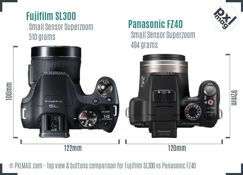Fujifilm SL300 vs Panasonic FZ40 top view buttons comparison