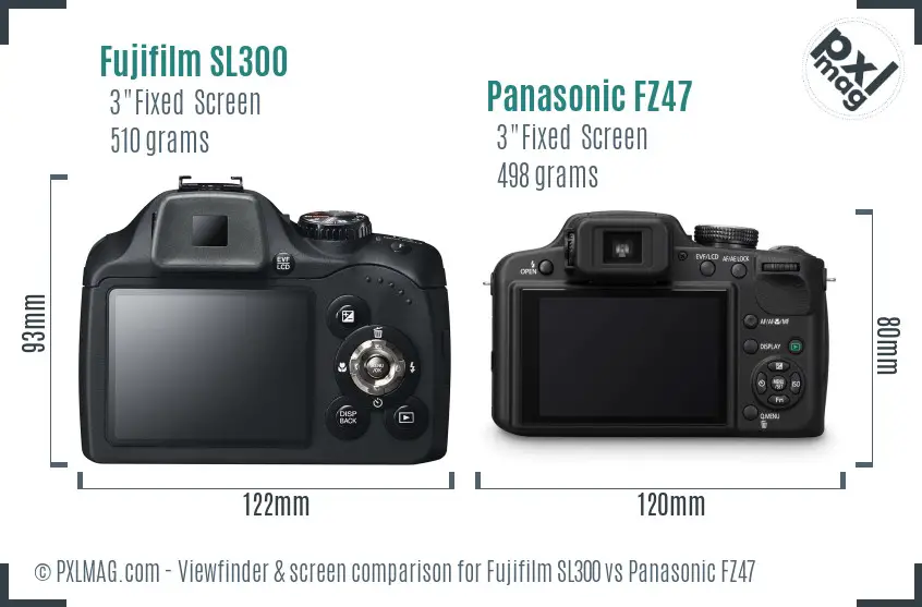 Fujifilm SL300 vs Panasonic FZ47 Screen and Viewfinder comparison