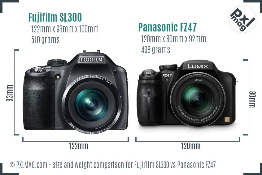 Fujifilm SL300 vs Panasonic FZ47 size comparison