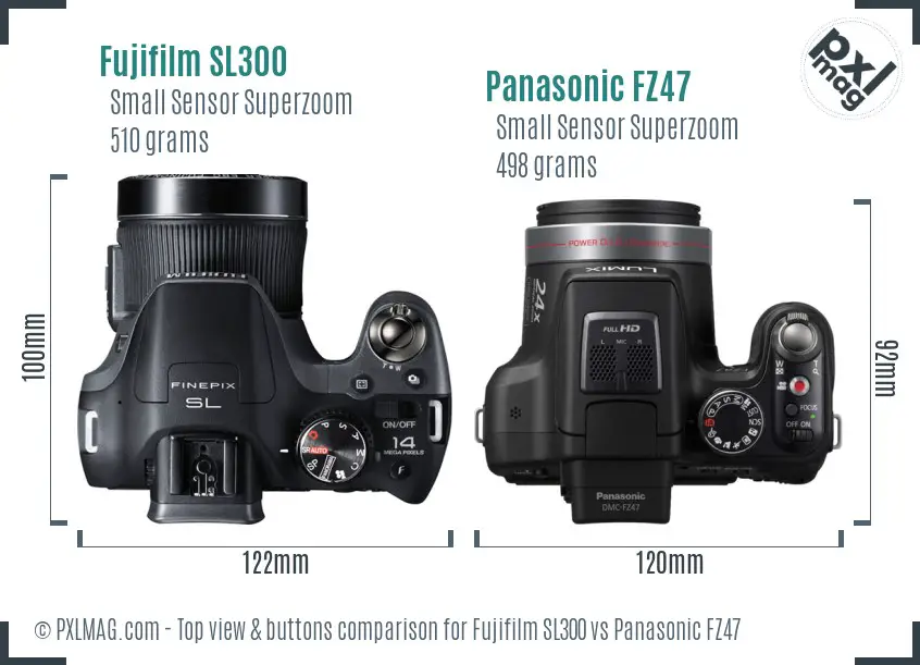 Fujifilm SL300 vs Panasonic FZ47 top view buttons comparison