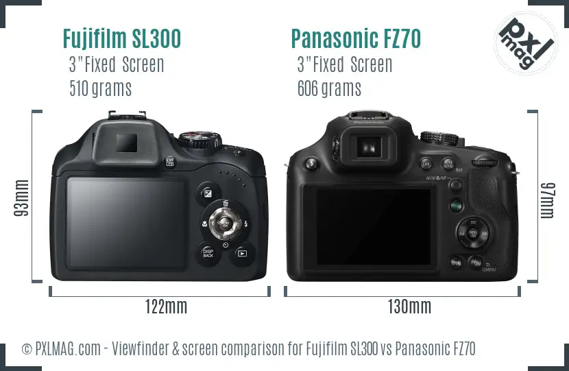 Fujifilm SL300 vs Panasonic FZ70 Screen and Viewfinder comparison