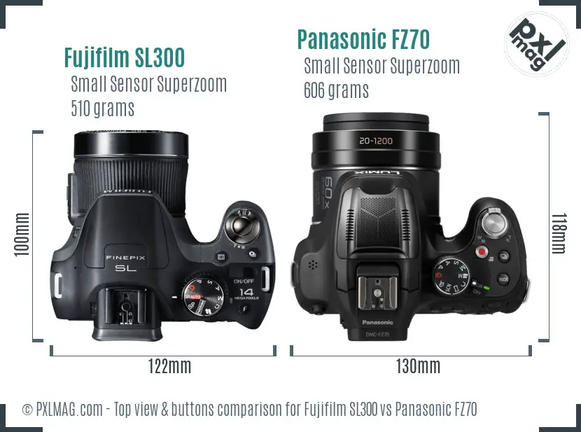 Fujifilm SL300 vs Panasonic FZ70 top view buttons comparison