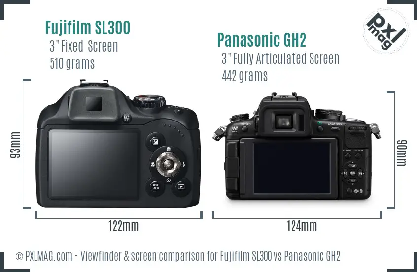 Fujifilm SL300 vs Panasonic GH2 Screen and Viewfinder comparison