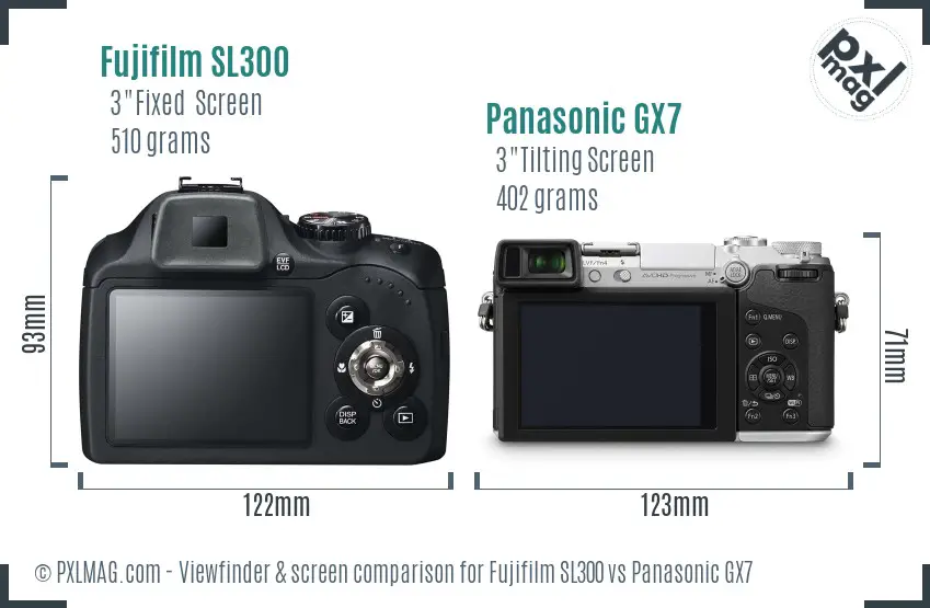 Fujifilm SL300 vs Panasonic GX7 Screen and Viewfinder comparison