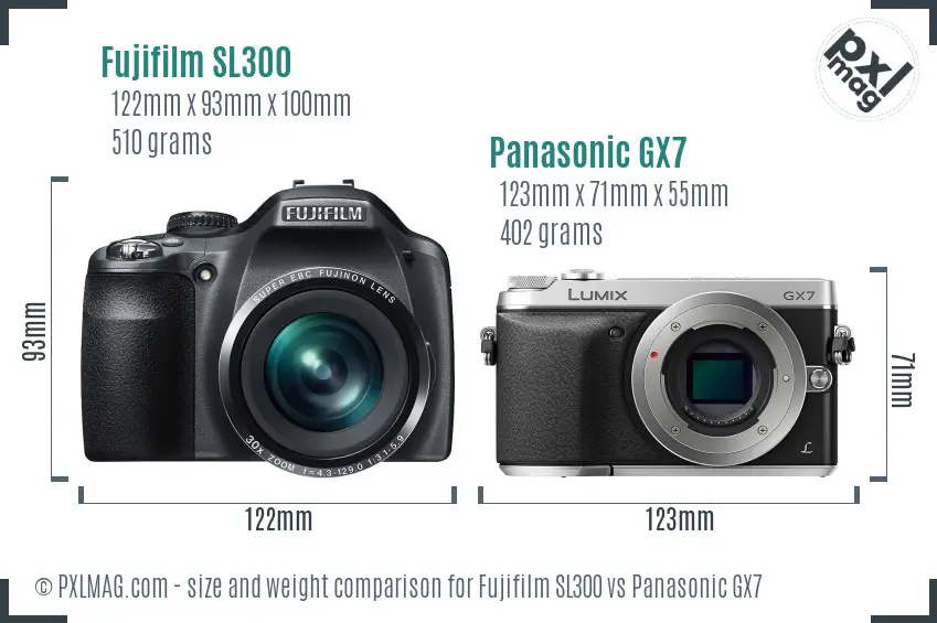 Fujifilm SL300 vs Panasonic GX7 size comparison