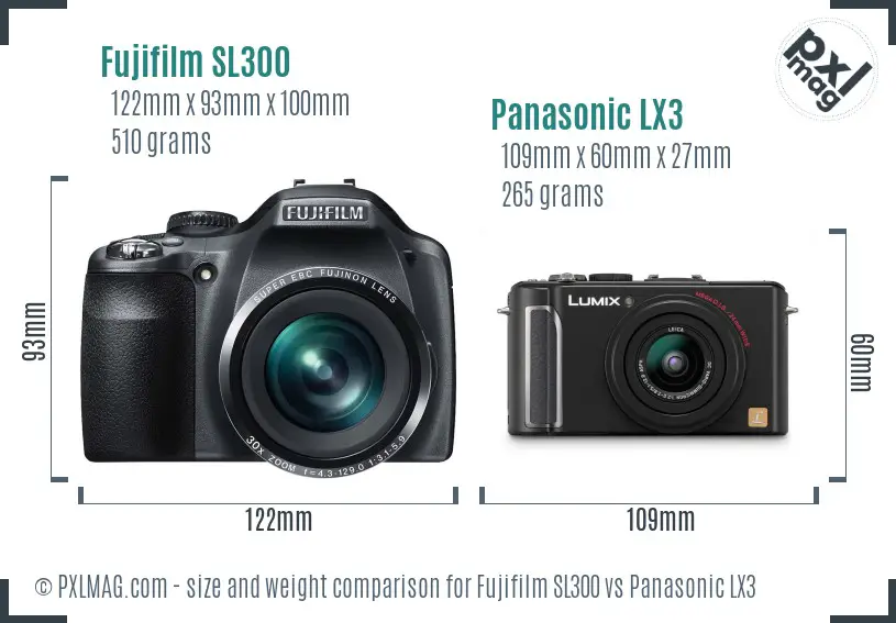 Fujifilm SL300 vs Panasonic LX3 size comparison
