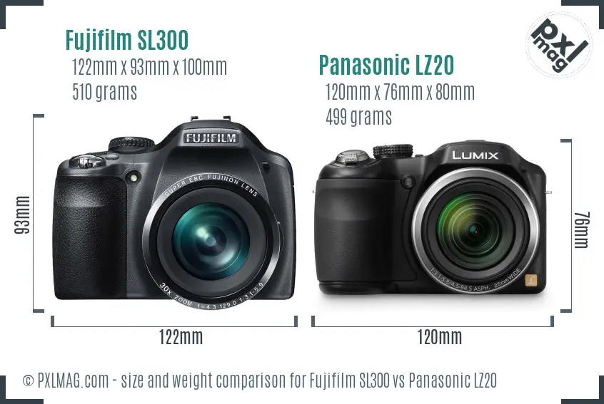 Fujifilm SL300 vs Panasonic LZ20 size comparison