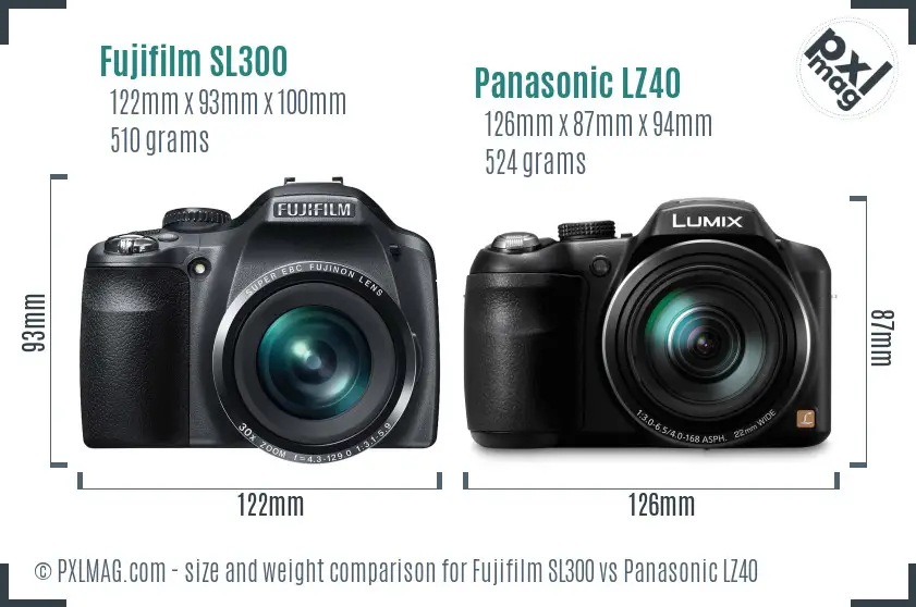 Fujifilm SL300 vs Panasonic LZ40 size comparison