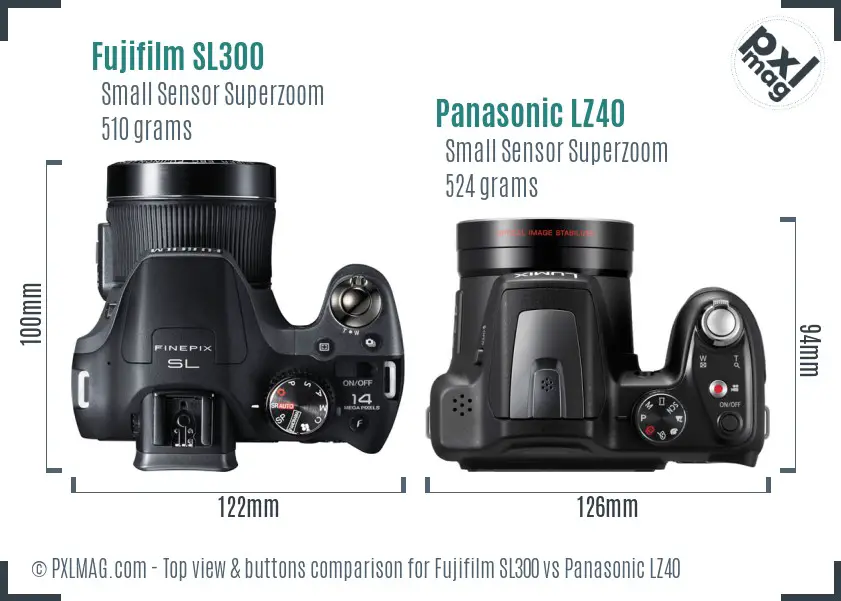 Fujifilm SL300 vs Panasonic LZ40 top view buttons comparison