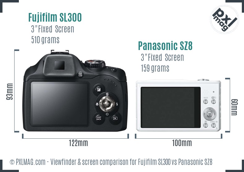Fujifilm SL300 vs Panasonic SZ8 Screen and Viewfinder comparison