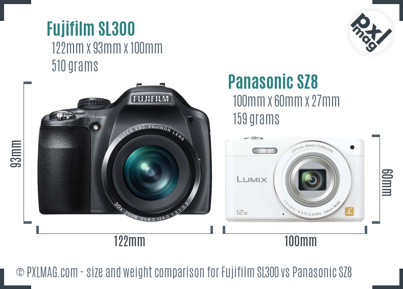 Fujifilm SL300 vs Panasonic SZ8 size comparison Fujifilm SL300 vs Panasonic SZ8 size comparison