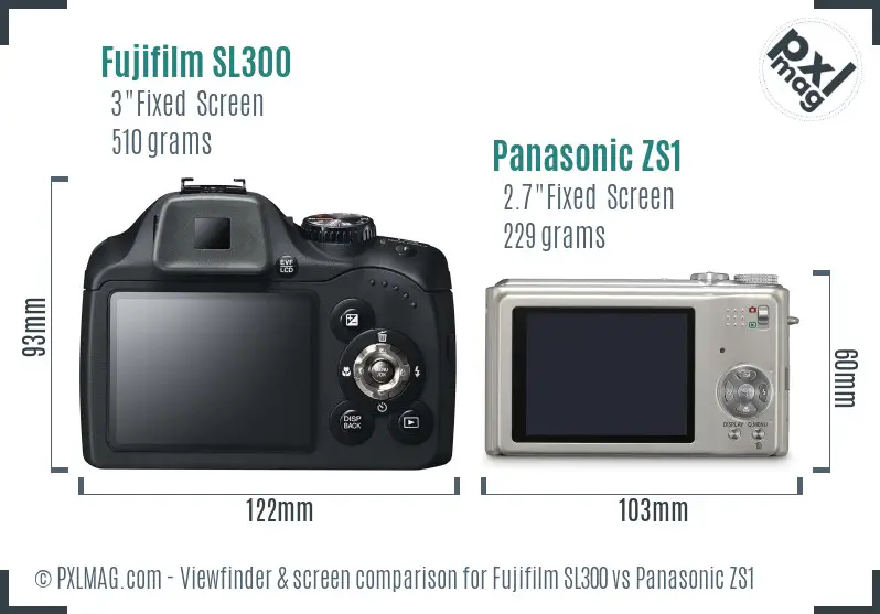 Fujifilm SL300 vs Panasonic ZS1 Screen and Viewfinder comparison
