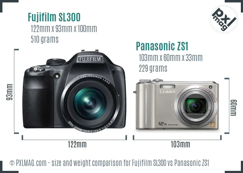 Fujifilm SL300 vs Panasonic ZS1 size comparison