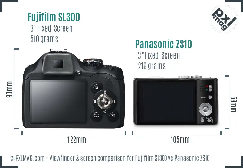 Fujifilm SL300 vs Panasonic ZS10 Screen and Viewfinder comparison