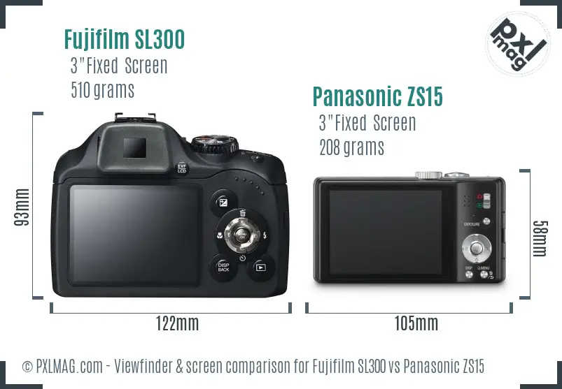 Fujifilm SL300 vs Panasonic ZS15 Screen and Viewfinder comparison
