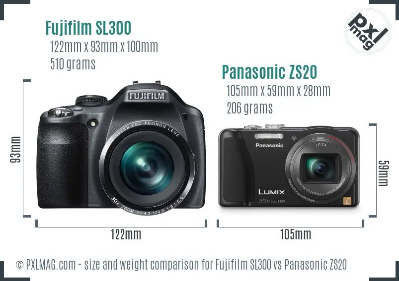 Fujifilm SL300 vs Panasonic ZS20 size comparison Fujifilm SL300 vs Panasonic ZS20 size comparison