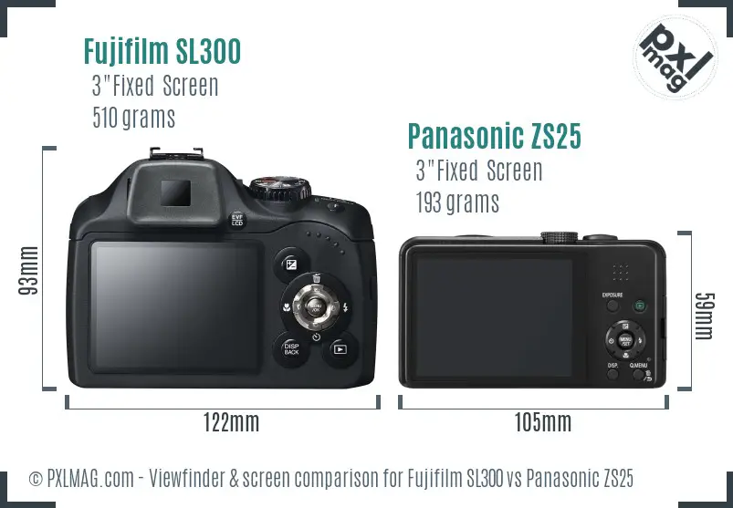 Fujifilm SL300 vs Panasonic ZS25 Screen and Viewfinder comparison