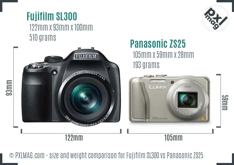 Fujifilm SL300 vs Panasonic ZS25 size comparison