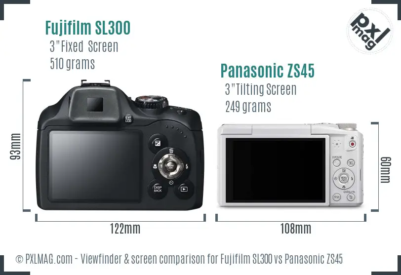 Fujifilm SL300 vs Panasonic ZS45 Screen and Viewfinder comparison