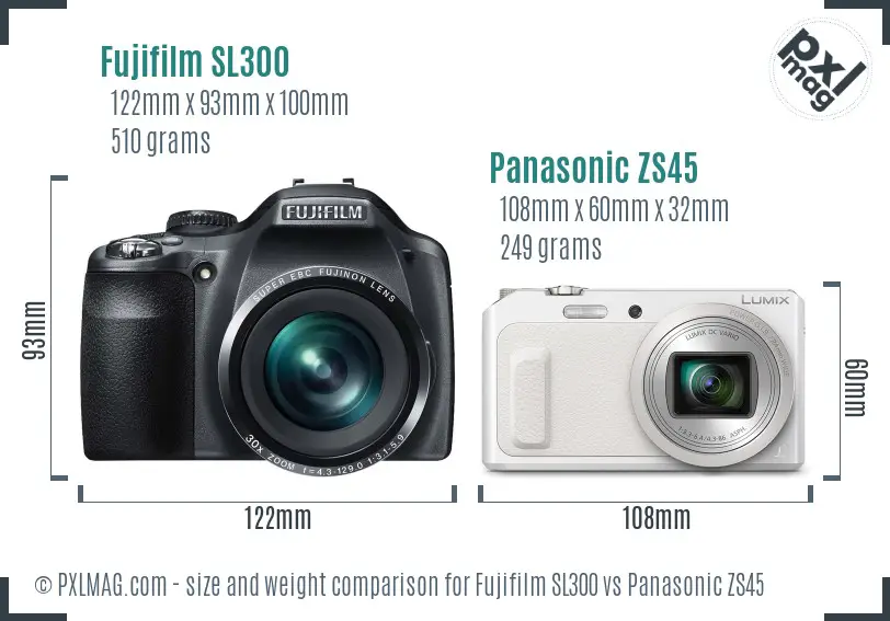 Fujifilm SL300 vs Panasonic ZS45 size comparison