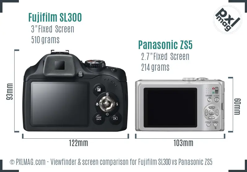 Fujifilm SL300 vs Panasonic ZS5 Screen and Viewfinder comparison