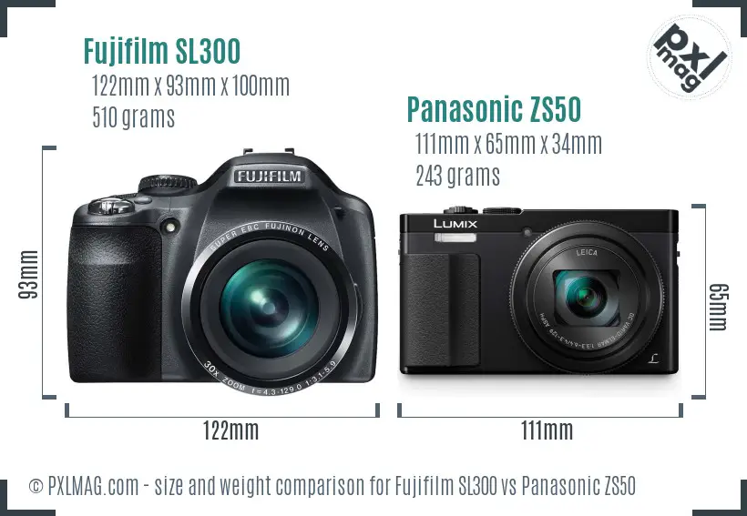 Fujifilm SL300 vs Panasonic ZS50 size comparison
