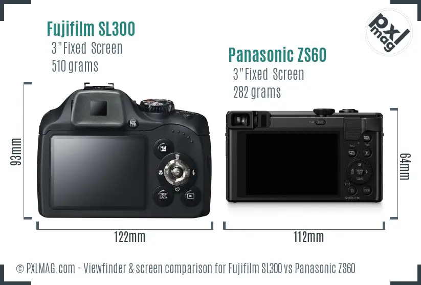 Fujifilm SL300 vs Panasonic ZS60 Screen and Viewfinder comparison