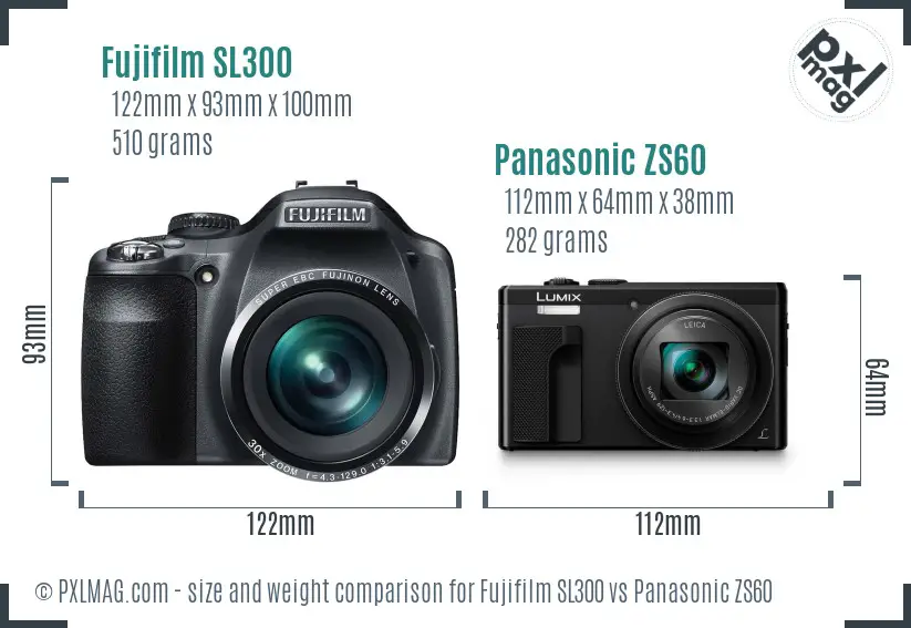 Fujifilm SL300 vs Panasonic ZS60 size comparison