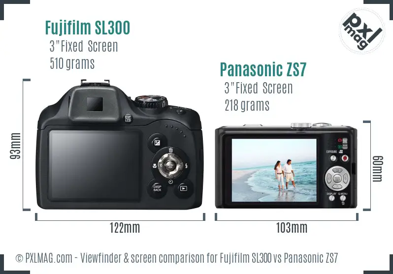 Fujifilm SL300 vs Panasonic ZS7 Screen and Viewfinder comparison