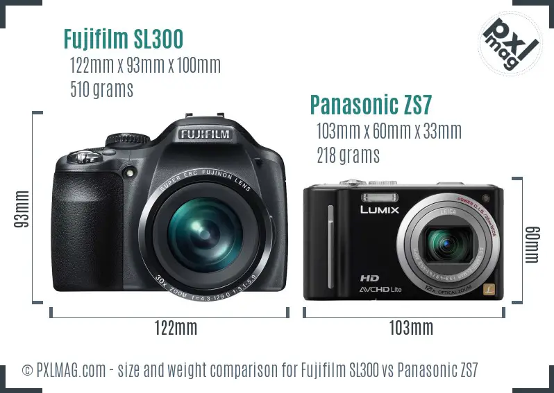 Fujifilm SL300 vs Panasonic ZS7 size comparison