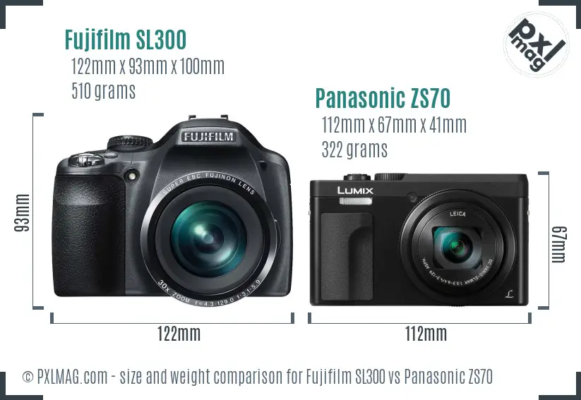 Fujifilm SL300 vs Panasonic ZS70 size comparison
