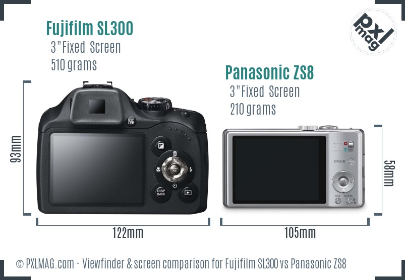 Fujifilm SL300 vs Panasonic ZS8 Screen and Viewfinder comparison