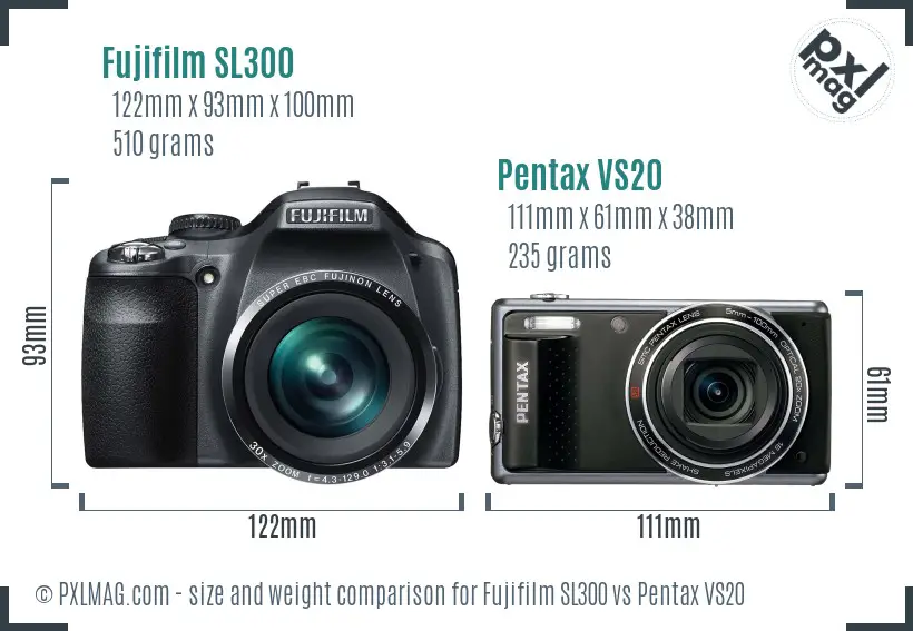 Fujifilm SL300 vs Pentax VS20 size comparison