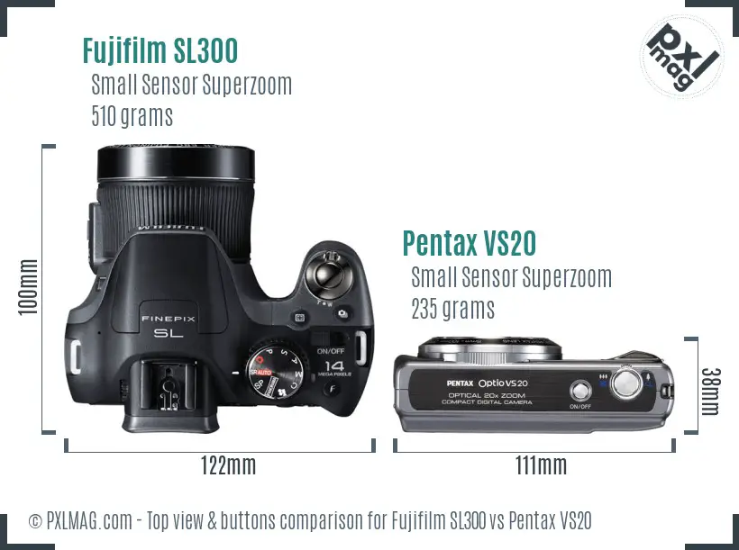 Fujifilm SL300 vs Pentax VS20 top view buttons comparison