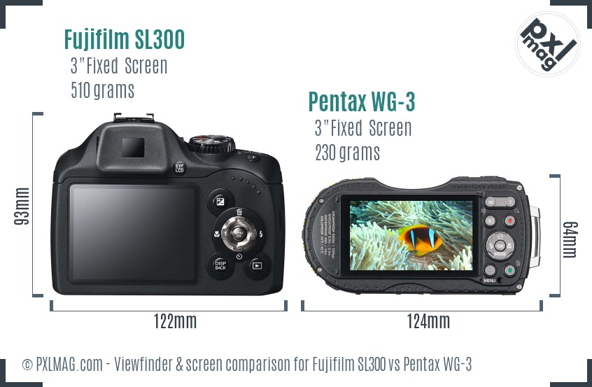 Fujifilm SL300 vs Pentax WG-3 Screen and Viewfinder comparison