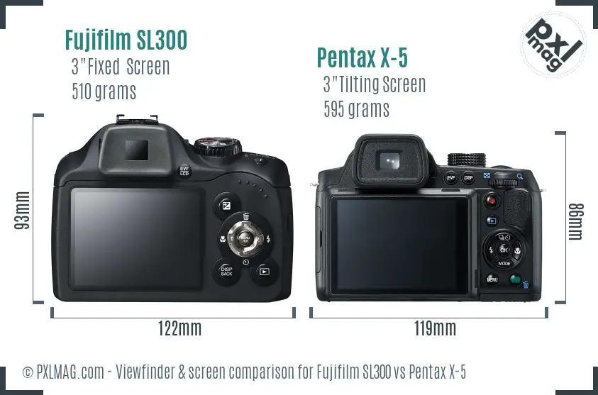 Fujifilm SL300 vs Pentax X-5 Screen and Viewfinder comparison