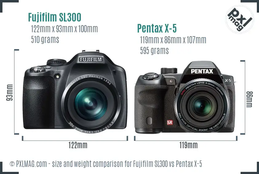 Fujifilm SL300 vs Pentax X-5 size comparison