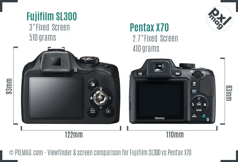Fujifilm SL300 vs Pentax X70 Screen and Viewfinder comparison