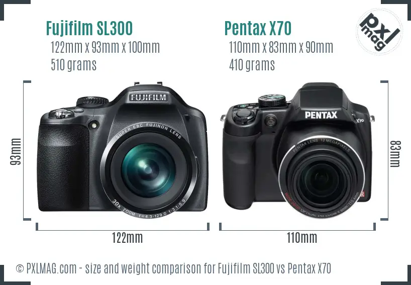 Fujifilm SL300 vs Pentax X70 size comparison