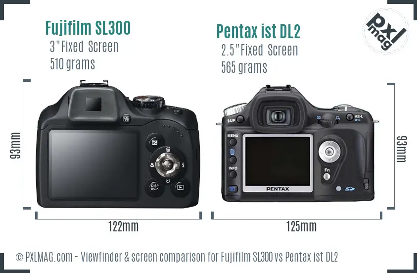 Fujifilm SL300 vs Pentax ist DL2 Screen and Viewfinder comparison
