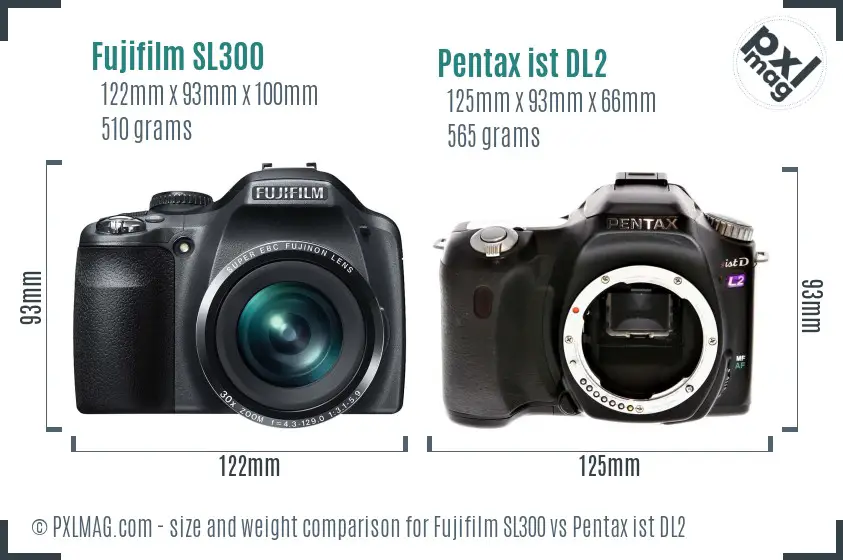 Fujifilm SL300 vs Pentax ist DL2 size comparison