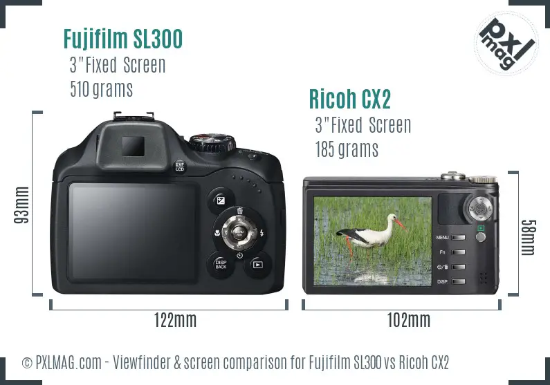 Fujifilm SL300 vs Ricoh CX2 Screen and Viewfinder comparison