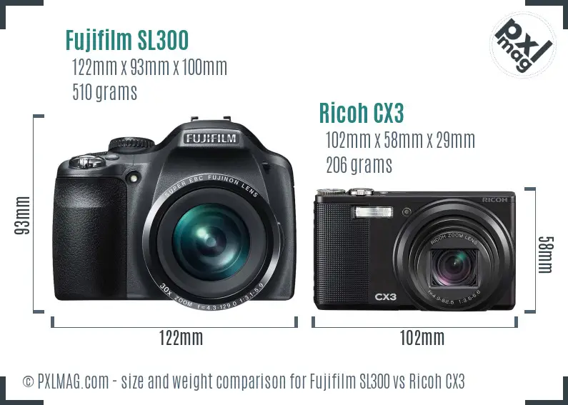Fujifilm SL300 vs Ricoh CX3 size comparison Fujifilm SL300 vs Ricoh CX3 size comparison
