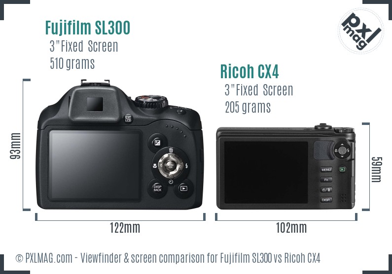 Fujifilm SL300 vs Ricoh CX4 Screen and Viewfinder comparison