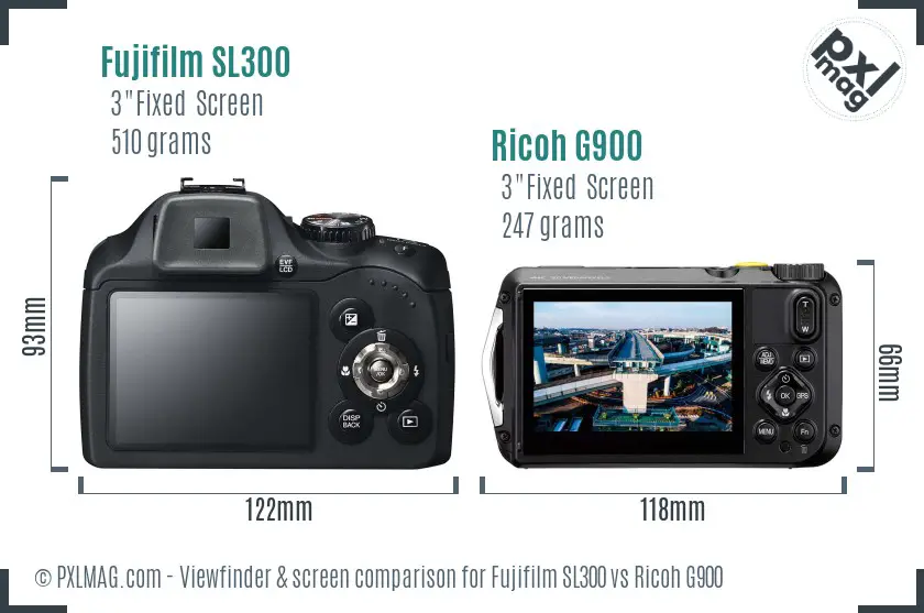 Fujifilm SL300 vs Ricoh G900 Screen and Viewfinder comparison