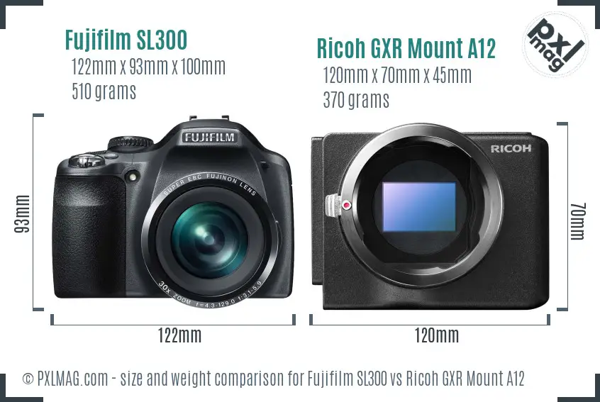 Fujifilm SL300 vs Ricoh GXR Mount A12 size comparison