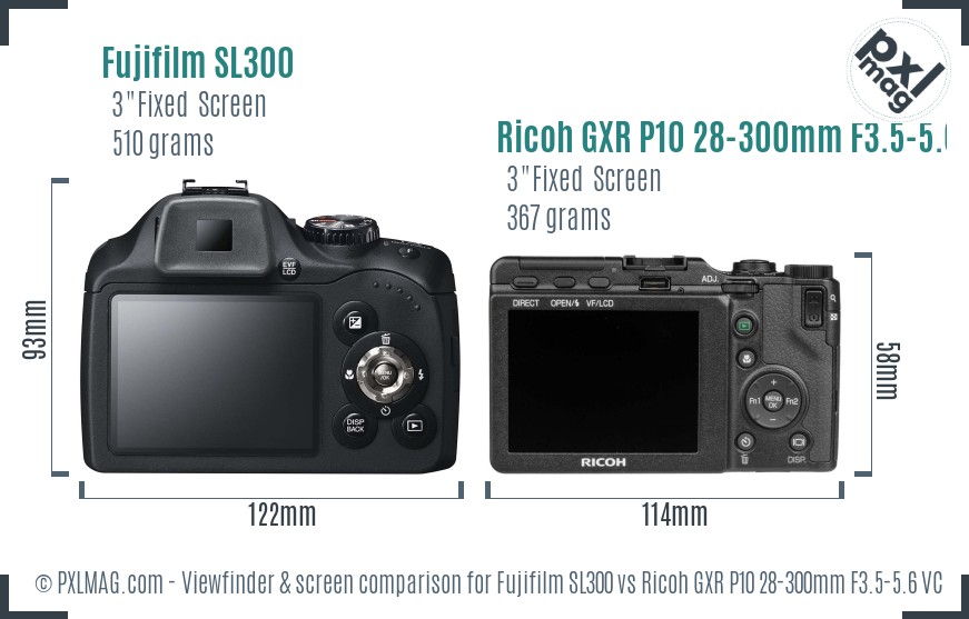 Fujifilm SL300 vs Ricoh GXR P10 28-300mm F3.5-5.6 VC Screen and Viewfinder comparison
