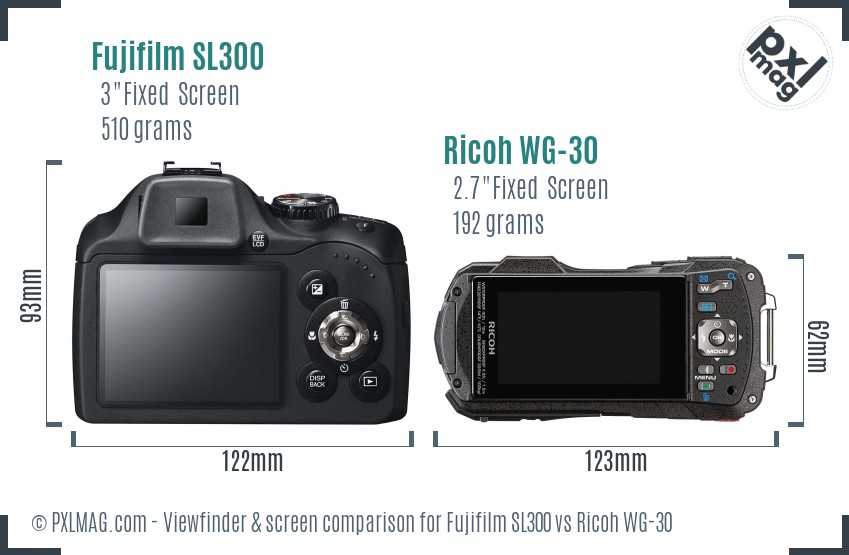 Fujifilm SL300 vs Ricoh WG-30 Screen and Viewfinder comparison