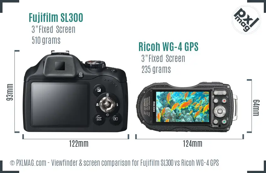 Fujifilm SL300 vs Ricoh WG-4 GPS Screen and Viewfinder comparison