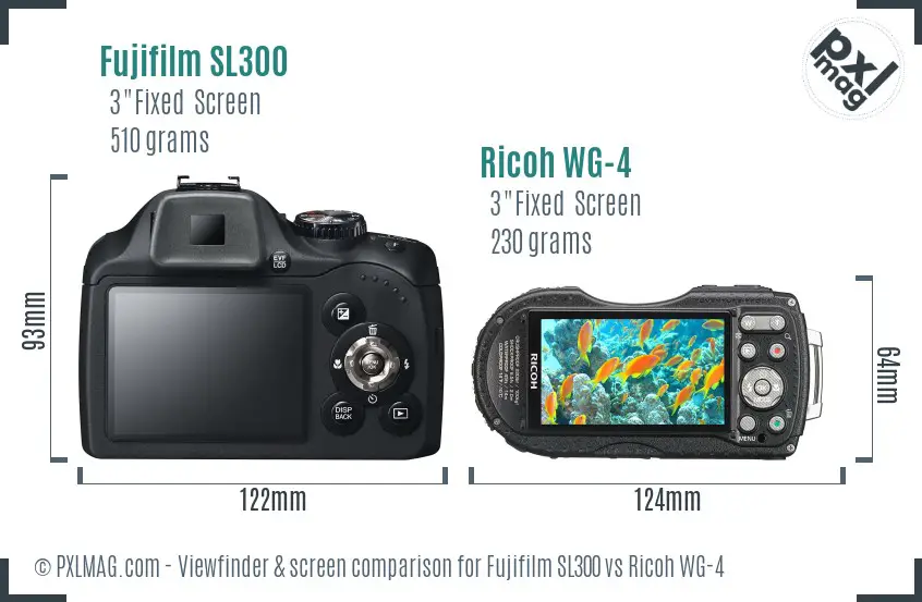 Fujifilm SL300 vs Ricoh WG-4 Screen and Viewfinder comparison